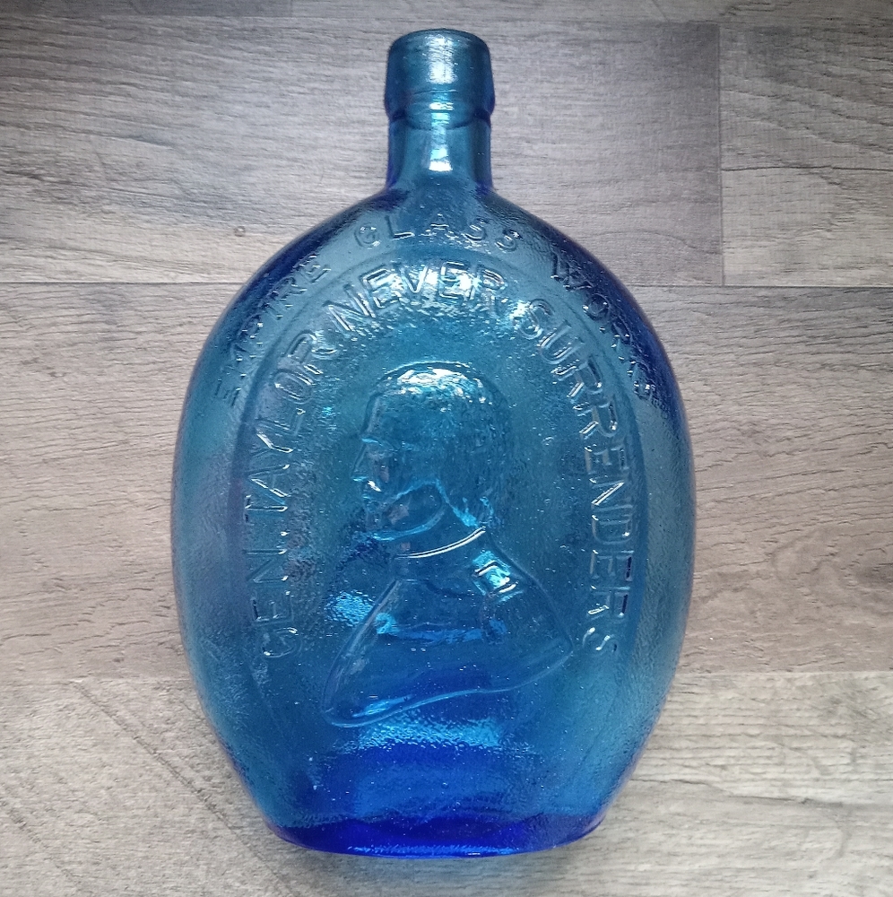 Vintage Empire Glass Works “Gen. Taylor Never Surrenders“ Cobalt Blue Bottle